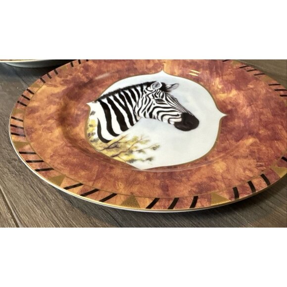 Lynn Chase African Portraits Zebra Plate Lot of 2 Luncheon Salad 9" Vintage NWOT - Picture 10 of 10